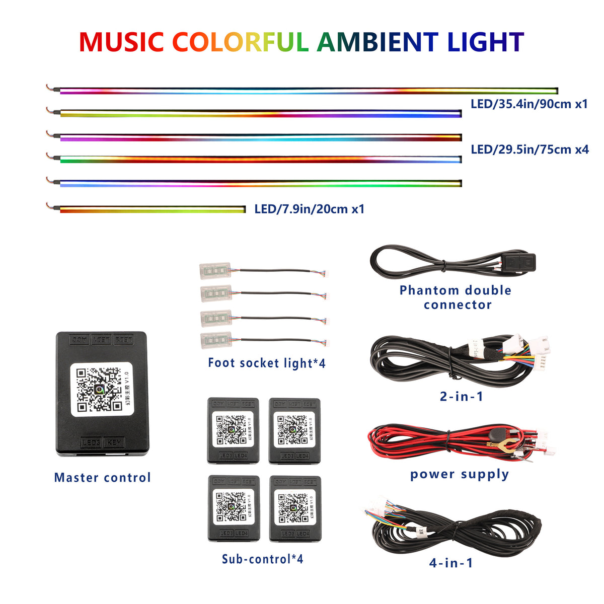 Universal Acrylic RGB LED Car Interior Ambient Lighting Strip Kit with App Control