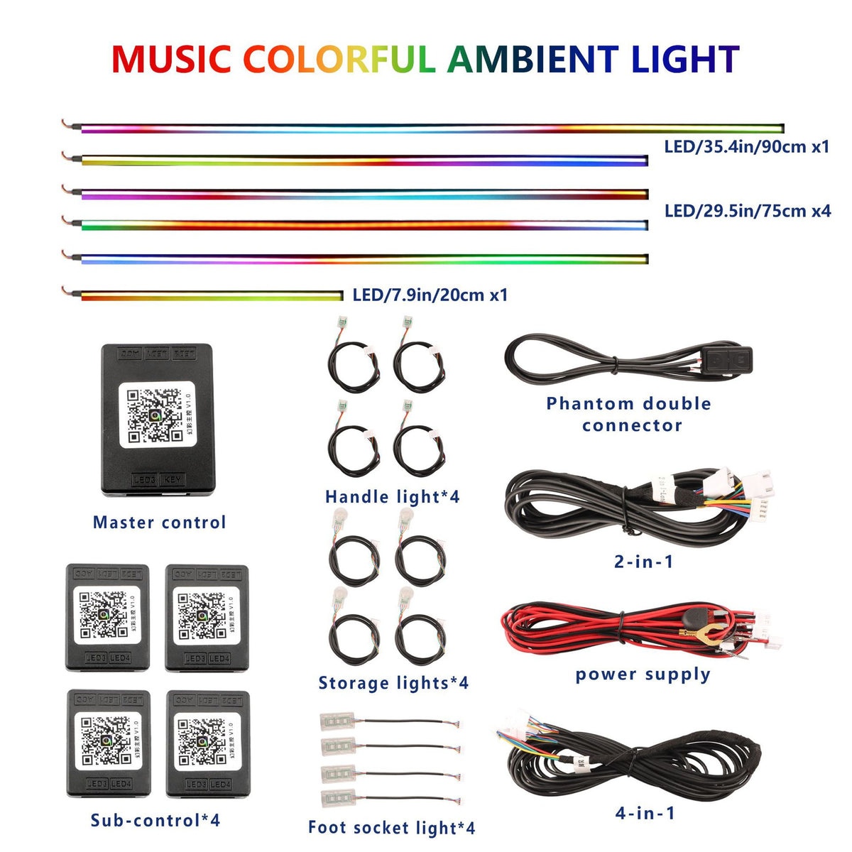 Universal Acrylic RGB LED Car Interior Ambient Lighting Strip Kit with App Control
