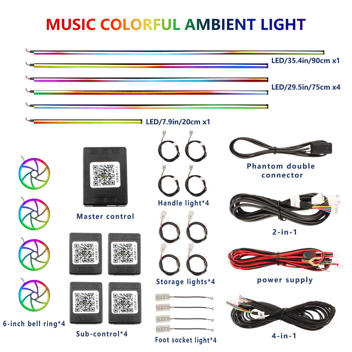 Universal Acrylic RGB LED Car Interior Ambient Lighting Strip Kit with App Control