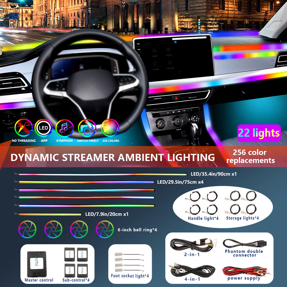 Universal Acrylic RGB LED Car Interior Ambient Lighting Strip Kit with App Control